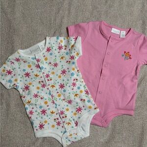 Vintage First Moments Pink Floral Short-Sleeve Baby One-Piece Set of 2